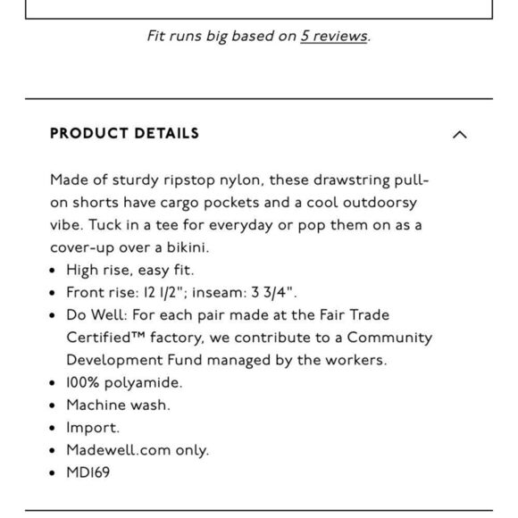 NEW Madewell | Ripstop Drawstring Pull-On Cargo Shorts, Size S - Picture 16 of 16